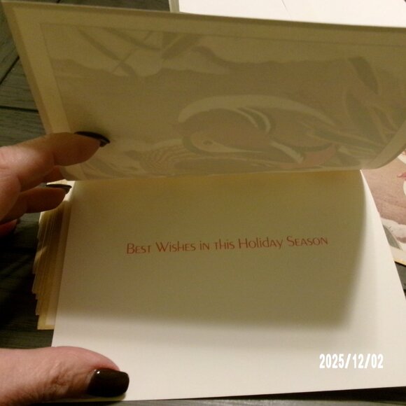 24 Caspari CHRISTMAS Cards Vintage Best Wishes 2 BIRDS KOIZUMI TSUCHOKA #16208 - Picture 3 of 6